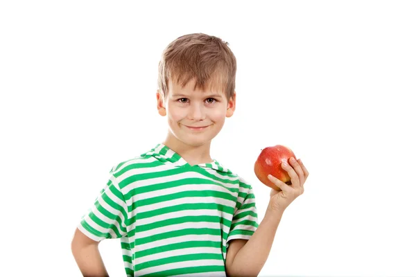 Garçon tenant une pomme — Photo