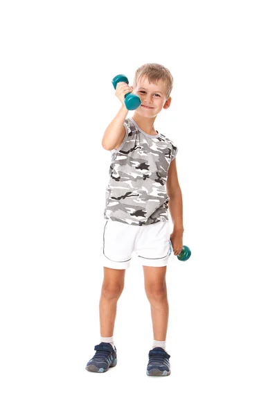 Boy with dumbbells — Stock Photo, Image
