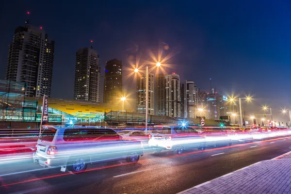 Dubai dowtown op ngiht — Stockfoto