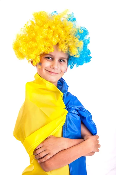 Fan piłki nożnej z flag ukraińskich — Zdjęcie stockowe