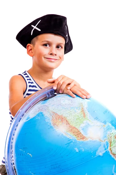Chlapec drží glóbus — Stock fotografie