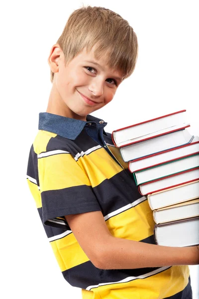 School boy is holding books — Stock Photo, Image