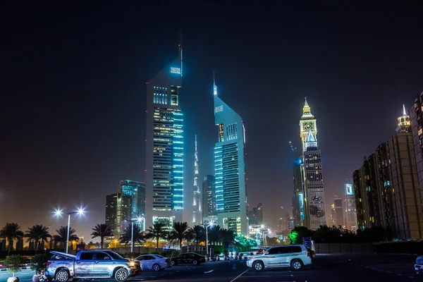 Dubai Dowtown en ngiht, Emiratos Árabes Unidos — Foto de Stock