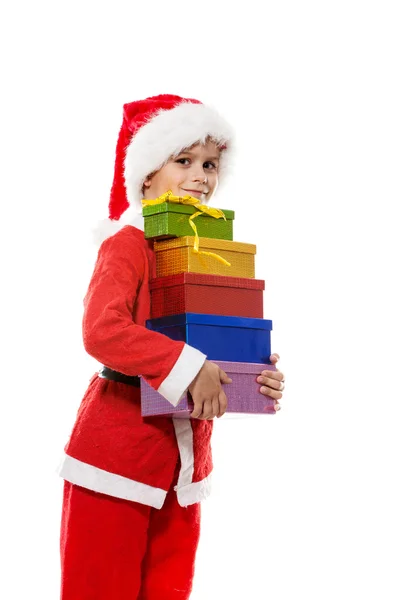 Boy holding a christmas gift Stock Image