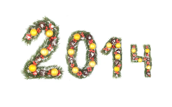 Número de 2014 escrito por ramos de árvore de natal — Fotografia de Stock