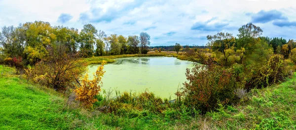 Lago del bosque en otoño. Panorama — Foto de Stock