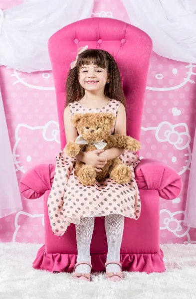 Little Girl Hugging Teddy Bear — Stock Photo, Image