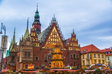 Poland, Wroclaw city with it's landmark - Town Hall in tradition clipart