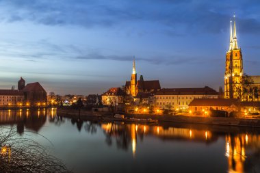Katedral ada akşam wroclaw, Polonya