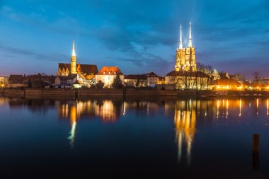 Katedral ada akşam wroclaw, Polonya