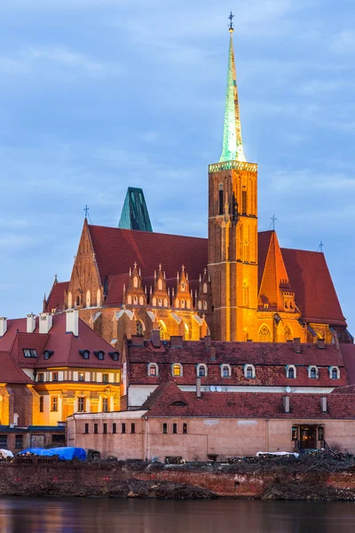 Cathedral Island à noite Wroclaw, Polônia — Fotografia de Stock