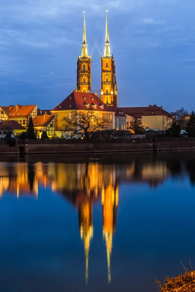 Katedra wyspa wieczorem Wrocław, Polska — Zdjęcie stockowe