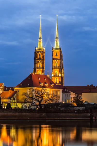 Katedra wyspa wieczorem Wrocław, Polska — Zdjęcie stockowe