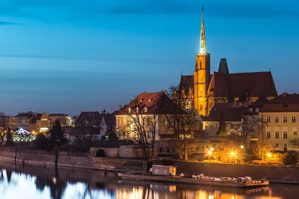 Katedra wyspa wieczorem Wrocław, Polska — Zdjęcie stockowe