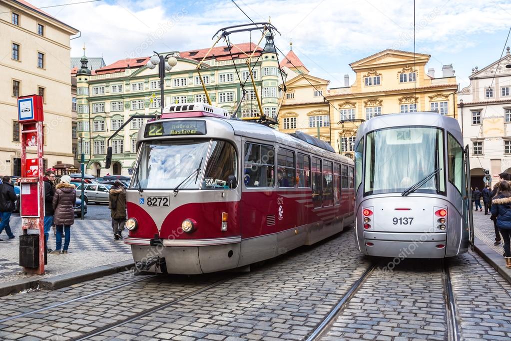 Prague red Tram detail
