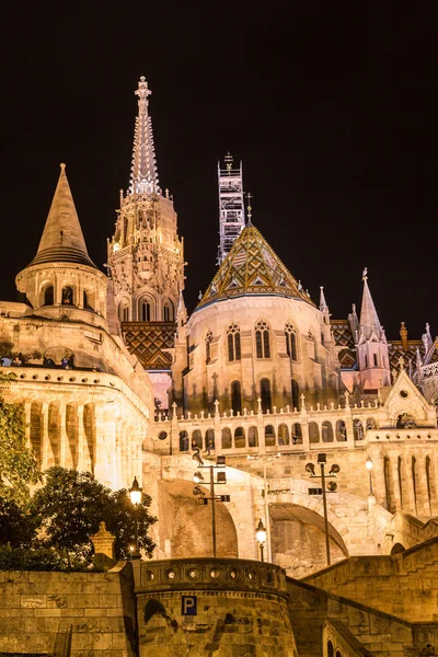 Fischerbastion Nachtsicht, Budapest, Ungarn — Stockfoto