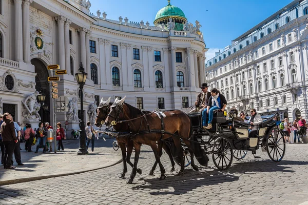 Projížďky kočárem-ve Vídni na slavné Štěpánského dómu katedrály — Stock fotografie