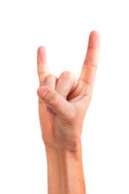 Rock'n roll işaret veren bir adamın elini