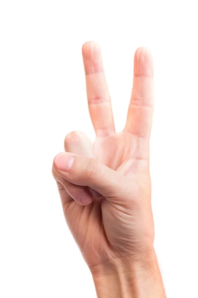 Hand met twee vingers omhoog in de vrede of overwinning symbool — Stockfoto