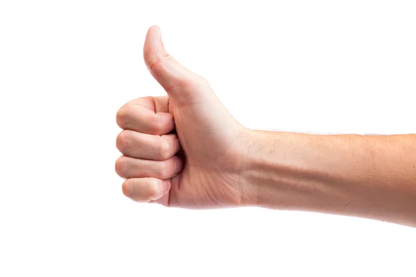 Male hand showing thumbs up sign isolated on white — Stock Photo, Image