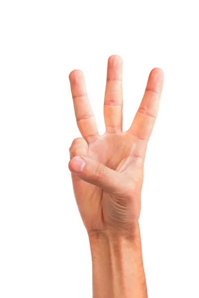 Three fingers being held in the air by a male hand — Stock Photo, Image