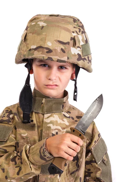 Young soldier with knife — Stock Photo, Image