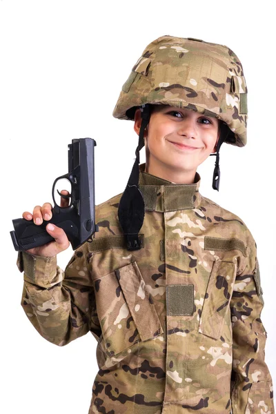 Young soldier with gun — Stock Photo, Image