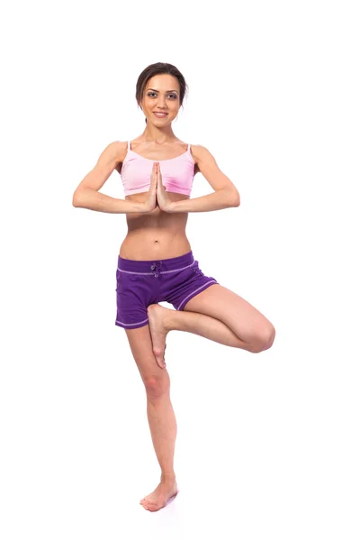 Belle femme avec pose de yoga — Photo