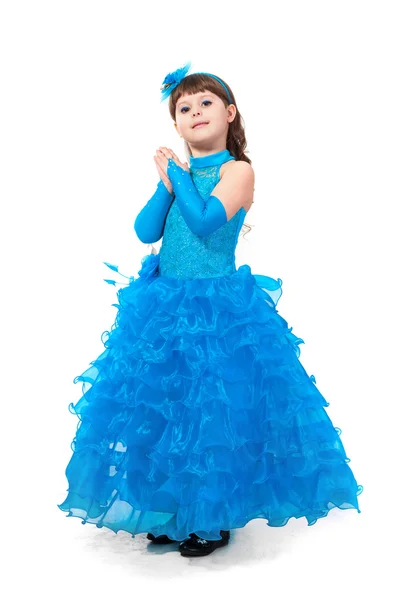 Smiling little girl in princess dress hands clasped — Stock Photo, Image