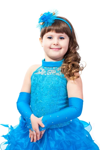 Lachende meisje in prinses jurk handen geklemd — Stockfoto