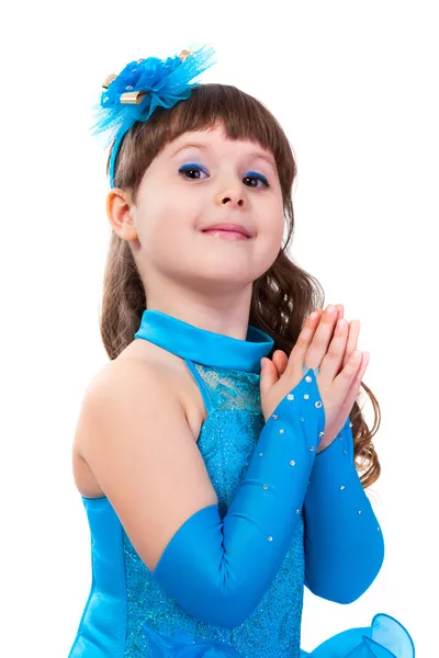 Uśmiechnięta dziewczynka w Ubierz księżniczkę ręce splecione — Zdjęcie stockowe