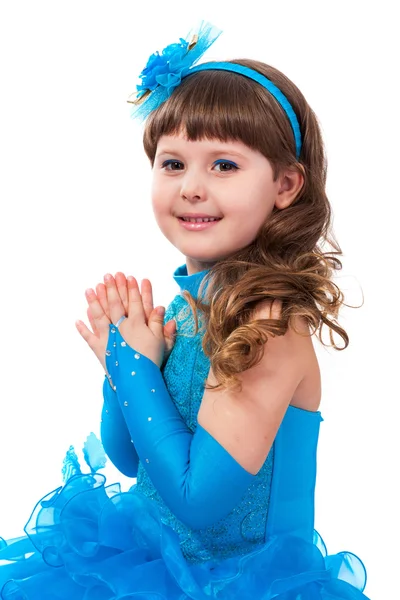 Smiling little girl in princess dress hands clasped — Stock Photo, Image