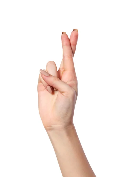 Crossed fingers symbolizing good luck — Stock Photo, Image