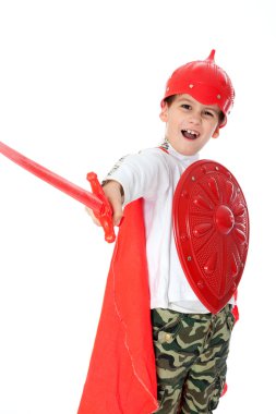 Young Boy Dressed Like a knight clipart