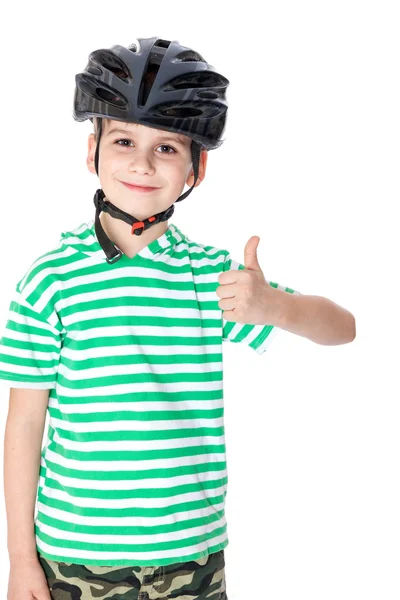 Menino ciclista com capacete — Fotografia de Stock