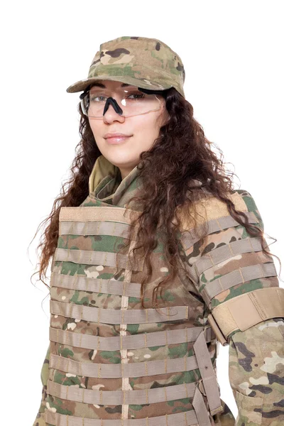 Linda menina do exército com rifle — Fotografia de Stock