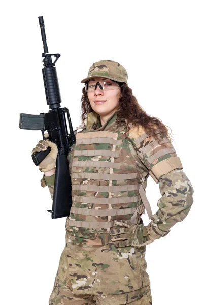 Bella ragazza dell'esercito con fucile — Foto Stock