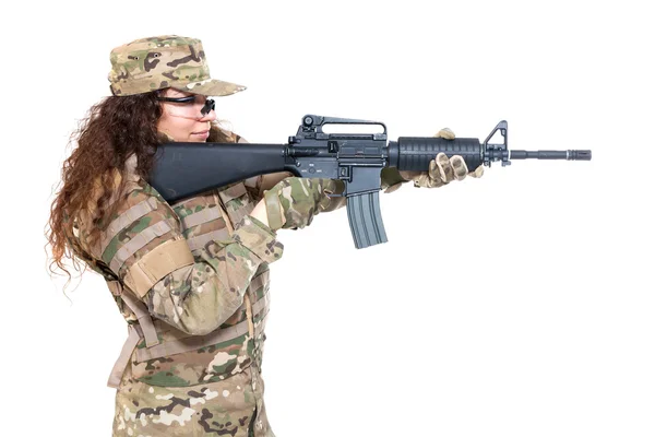 Beautiful army girl with rifle — Stock Photo, Image