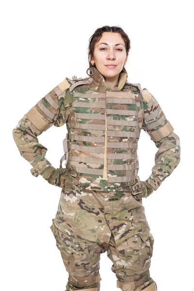 Beautiful army girl with rifle — Stock Photo, Image