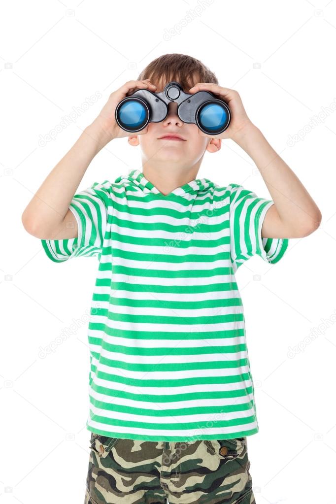Boy holding binoculars