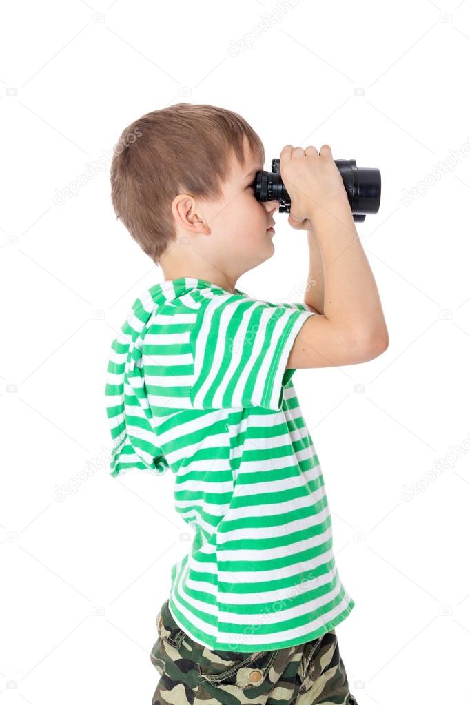 Boy holding binoculars