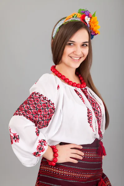 Attractive woman wears Ukrainian national dress — Stock Photo, Image