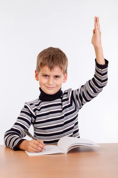 Alegre colegial listo para responder a la pregunta — Foto de Stock