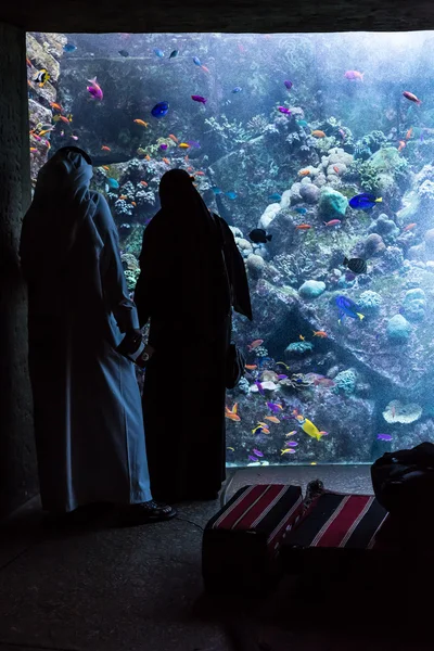 在迪拜棕榈岛上的酒店亚特兰蒂斯的巨大水族馆 — 图库照片