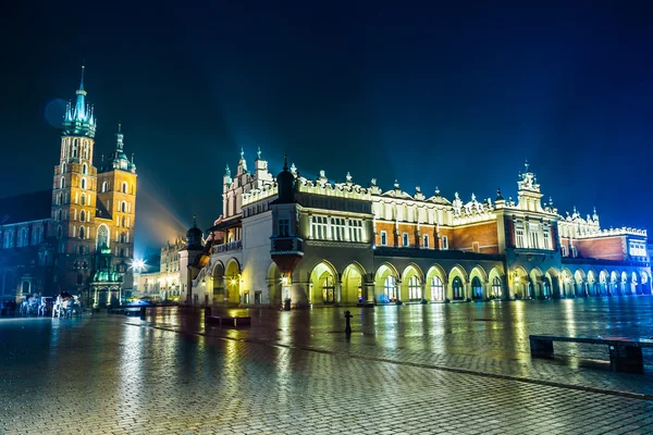 Krakow old city at night. Market Square at night.