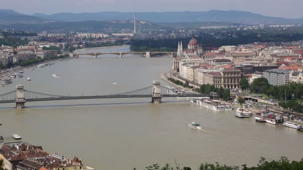 Panoramatický pohled budovy maďarského parlamentu — Stock video