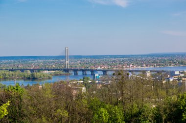 Kiev, Ukrayna şehri. Yeşil ağaçlar, manzara