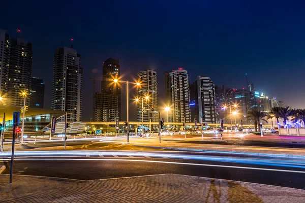 Dubai Dowtown en ngiht, Emiratos Árabes Unidos — Foto de Stock