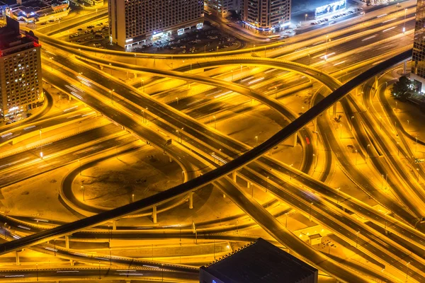 Dubai downtown night scene with city lights — Stock Photo, Image