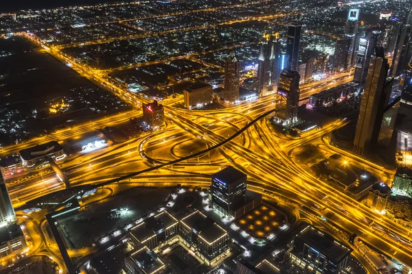 Dubai downtown night scene with city lights — Stock Photo, Image